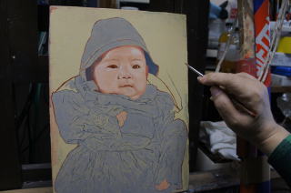 赤ちゃん肖像画制作過程