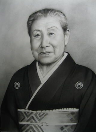 コンテ擦筆白黒肖像画