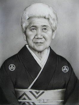 コンテ擦筆白黒肖像画